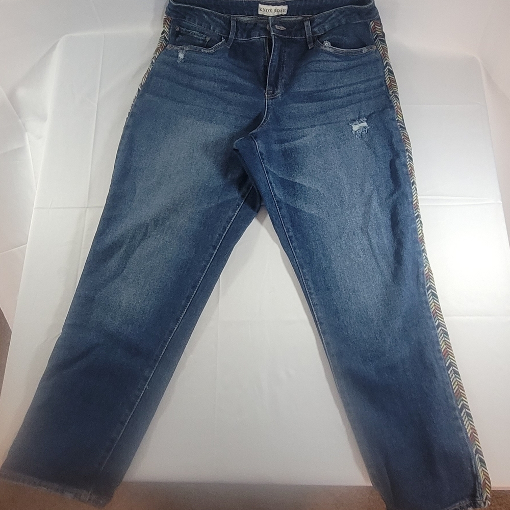 Knox Rose Blue Denim Jeans with Colorful Side Stripe Design